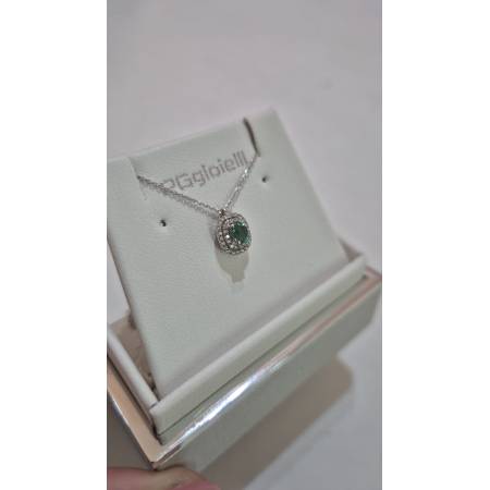 COLLANA SMERALDO E DIAMANTI In Oro Bianco 18 Karati 750% PG GIOIELLI Punto Luce