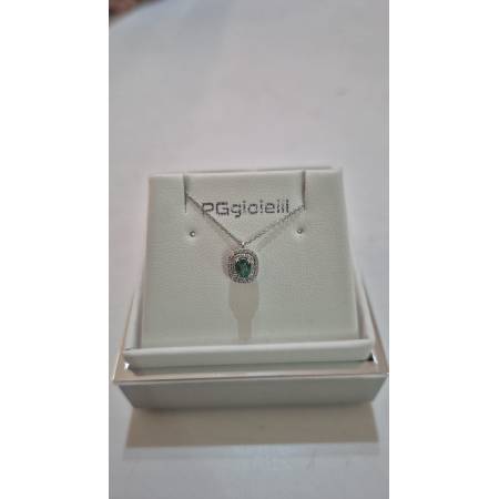 COLLANA SMERALDO E DIAMANTI In Oro Bianco 18 Karati 750% PG GIOIELLI Punto Luce