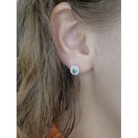 ORECCHINI Donna PG GIOIELLI SMERALDO Con DIAMANTI In Oro Bianco 18 Karati 750%