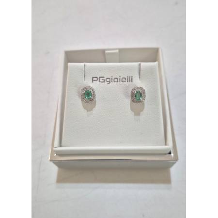 ORECCHINI Donna PG GIOIELLI SMERALDO Con DIAMANTI In Oro Bianco 18 Karati 750%