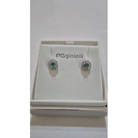 ORECCHINI Donna PG GIOIELLI SMERALDO Con DIAMANTI In Oro Bianco 18 Karati 750%