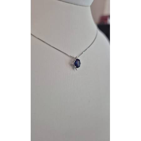 COLLANA Punto Luce ZAFFIRO BLU Tondo DIAMANTI Oro Bianco 18 Kt 750% PG GIOIELLI