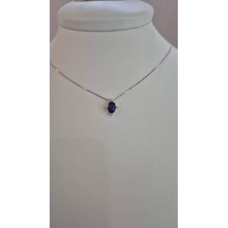 COLLANA Punto Luce ZAFFIRO BLU Tondo DIAMANTI Oro Bianco 18 Kt 750% PG GIOIELLI