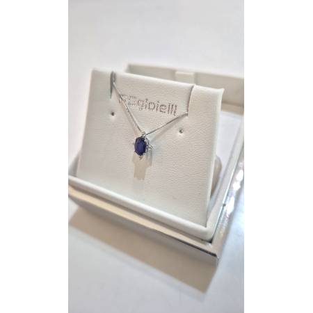 COLLANA Punto Luce ZAFFIRO BLU Tondo DIAMANTI Oro Bianco 18 Kt 750% PG GIOIELLI