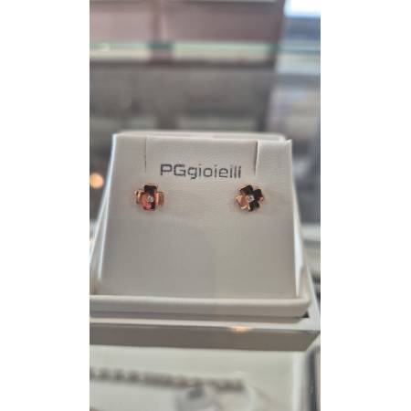 ORECCHINI PG GIOIELLI Quadrifoglio ORO ROSA 18 Karati 750% Con Diamanti Bianchi