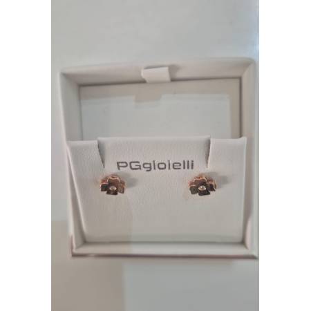 ORECCHINI PG GIOIELLI Quadrifoglio ORO ROSA 18 Karati 750% Con Diamanti Bianchi