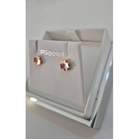 ORECCHINI PG GIOIELLI Quadrifoglio ORO ROSA 18 Karati 750% Con Diamanti Bianchi