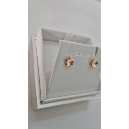 ORECCHINI PG GIOIELLI Quadrifoglio ORO ROSA 18 Karati 750% Con Diamanti Bianchi