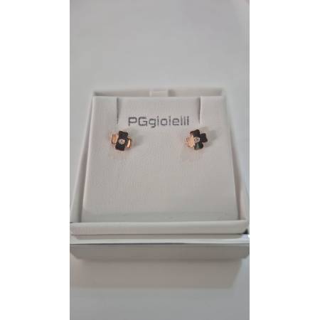 ORECCHINI PG GIOIELLI Quadrifoglio ORO ROSA 18 Karati 750% Con Diamanti Bianchi