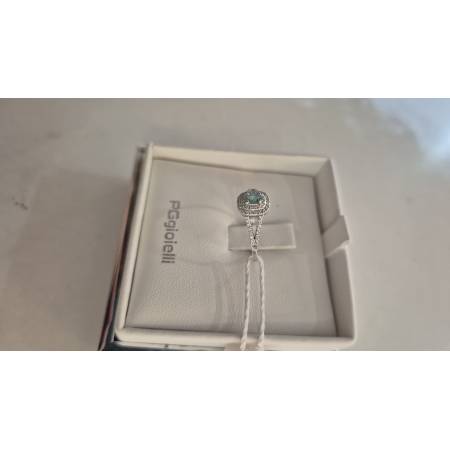 ANELLO Con SMERALDO E DIAMANTI ORO BIANCO 18 KARATI 750% PG Gioielli Solitario