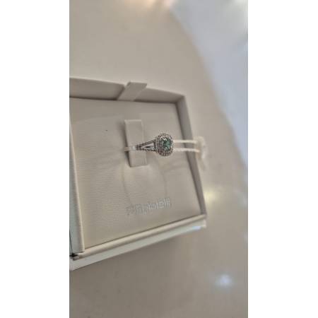 ANELLO Con SMERALDO E DIAMANTI ORO BIANCO 18 KARATI 750% PG Gioielli Solitario