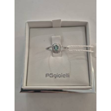 ANELLO Con SMERALDO E DIAMANTI ORO BIANCO 18 KARATI 750% PG Gioielli Solitario