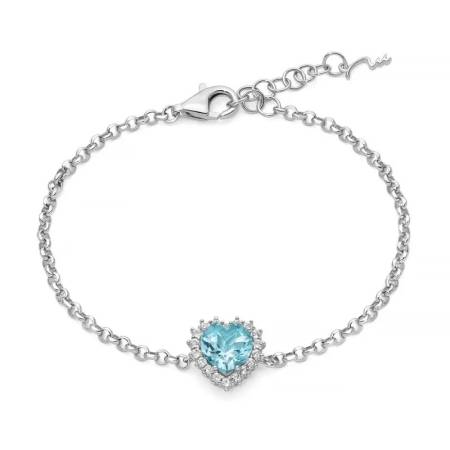 BRACCIALE MILUNA Gemma Del Cielo A CUORE AZZURRO E TOPAZI BIANCHI In Argento 925% BRD1102