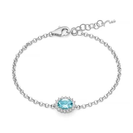 BRACCIALE MILUNA Gemma Del Cielo OVALE AZZURRO E TOPAZI BIANCHI In Argento 925% BRD1104