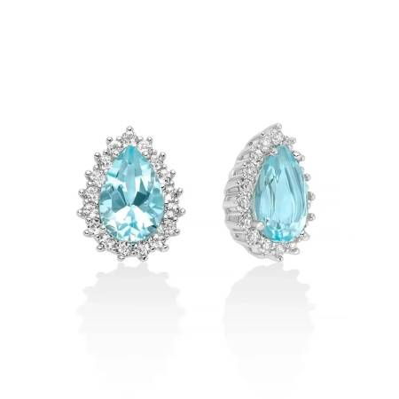 ORECCHINI MILUNA Gemma Del Cielo A Goccia E TOPAZI BIANCHI Argento 925% ERD3123