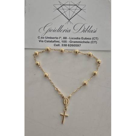 BRACCIALE ROSARIO In ORO GIALLO 18 Kt 750% SFERE Lucide Madonna Miracolosa Croce