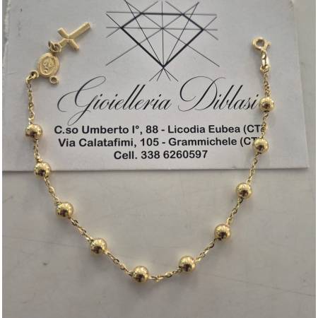BRACCIALE ROSARIO In ORO GIALLO 18 Kt 750% SFERE Lucide Madonna Miracolosa Croce