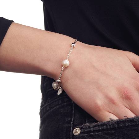 BRACCIALE UNOAERRE Donna Bronzo Argentato Placcato Oro 24 Kt Con Perle Naturali