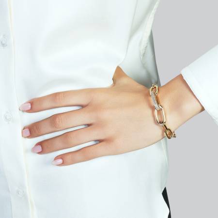 BRACCIALE UNOAERRE Donna Catena Con Maglia in Zirconi Dorato Placcato Oro Giallo