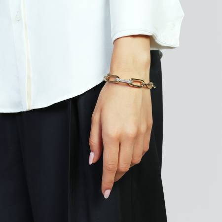 BRACCIALE UNOAERRE Donna Catena Con Maglia in Zirconi Dorato Placcato Oro Giallo