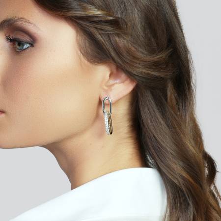 ORECCHINI UNOAERRE Donna PENDENTI Catena Bicolore E Zirconi In Bronzo Placcato