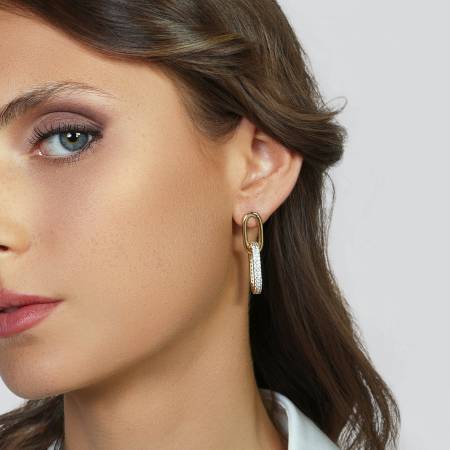 ORECCHINI UNOAERRE Donna PENDENTI Catena Con Zirconi In Bronzo DORATO Placcato