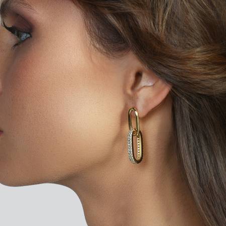 ORECCHINI UNOAERRE Donna PENDENTI Catena Con Zirconi In Bronzo DORATO Placcato