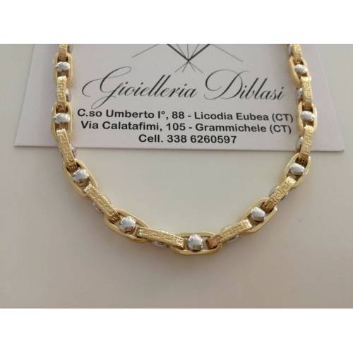 COLLANA COLLIER ORO 18 KT 750% Bicolor GIALLO BIANCO Uomo Donna CATENA Girocollo - 1