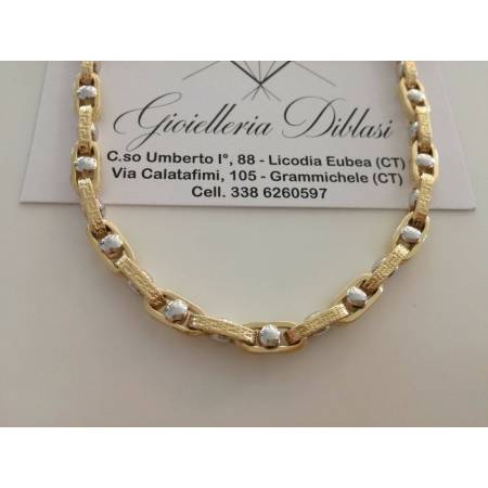 COLLANA COLLIER ORO 18 KT 750% Bicolor GIALLO BIANCO Uomo Donna CATENA Girocollo - 1