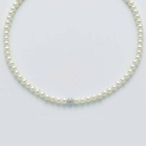 COLLANA DI PERLE MILUNA 5,5-6 Con SFERA CENTRALE Diamantata E Chiusura In ORO BIANCO 18 KT PCL5532 - 1