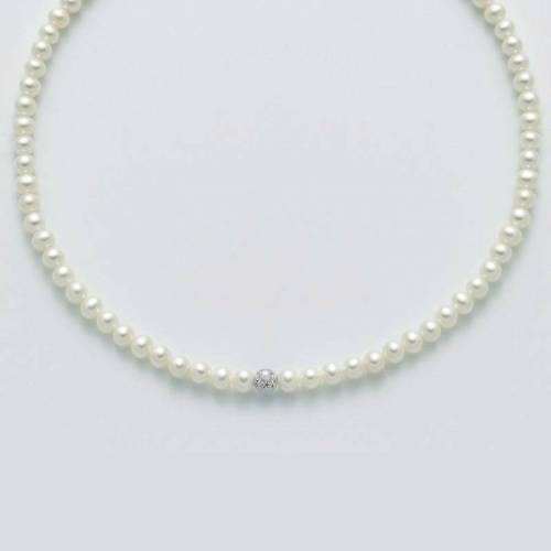 COLLANA DI PERLE MILUNA 5,5-6 Con SFERA CENTRALE Diamantata E Chiusura In ORO BIANCO 18 KT PCL5532 - 1
