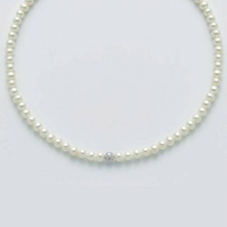 COLLANA DI PERLE MILUNA 5,5-6 Con SFERA CENTRALE Diamantata E Chiusura In ORO BIANCO 18 KT PCL5532 - 1