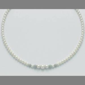 COLLANA DI PERLE MILUNA Con 4 SFERE Diamantate E PERLA CENTRALE Chiusura ORO BIANCO 18 KT PCL4377 - 1