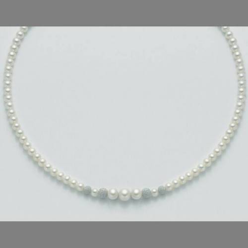 COLLANA DI PERLE MILUNA Con 4 SFERE Diamantate E PERLA CENTRALE Chiusura ORO BIANCO 18 KT PCL4377 - 1