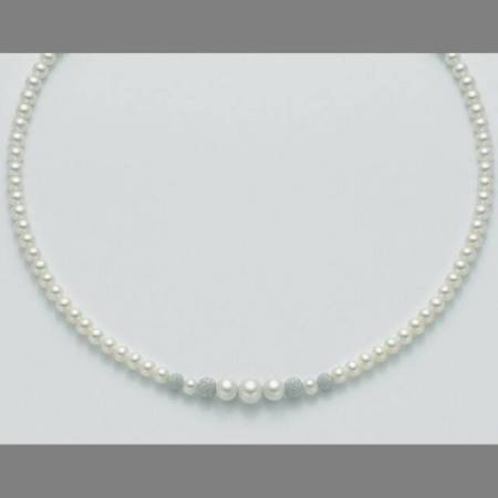 COLLANA DI PERLE MILUNA Con 4 SFERE Diamantate E PERLA CENTRALE Chiusura ORO BIANCO 18 KT PCL4377 - 1