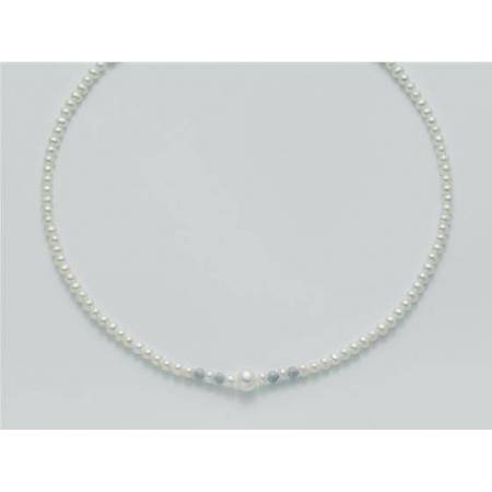 COLLANA DI PERLE MILUNA Con 4 SFERE Diamantate E PERLA CENTRALE Chiusura ORO BIANCO 18 KT PCL3080 - 1