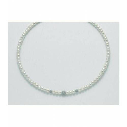 COLLANA DI PERLE MILUNA Con 3 SFERE Diamantate Con Chiusura ORO BIANCO 18 KT PCL5302 - 1