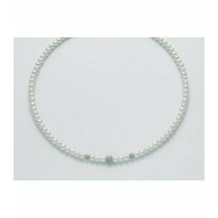 COLLANA DI PERLE MILUNA Con 3 SFERE Diamantate Con Chiusura ORO BIANCO 18 KT PCL5302 - 1
