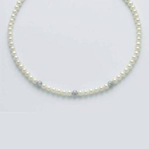 COLLANA DI PERLE MILUNA Con 3 SFERE Diamantate E Chiusura ORO BIANCO 18 KT PCL5534 - 1