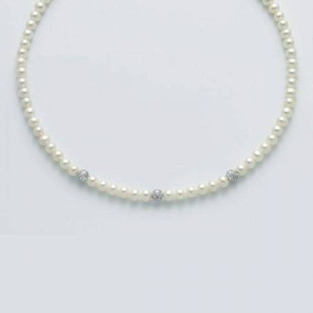 COLLANA DI PERLE MILUNA Con 3 SFERE Diamantate E Chiusura ORO BIANCO 18 KT PCL5534 - 1