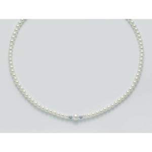 COLLANA DI PERLE MILUNA Con 2 SFERE Diamantate PERLA CENTRALE E Chiusura ORO BIANCO 18 KT PCL5304 - 1