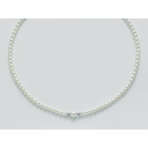 COLLANA DI PERLE MILUNA Con 2 SFERE Diamantate PERLA CENTRALE E Chiusura ORO BIANCO 18 KT PCL5304 - 1
