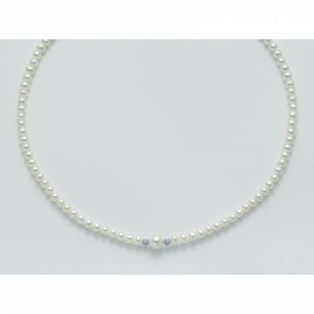COLLANA DI PERLE MILUNA Con 2 SFERE Diamantate PERLA CENTRALE E Chiusura ORO BIANCO 18 KT PCL5304 - 1