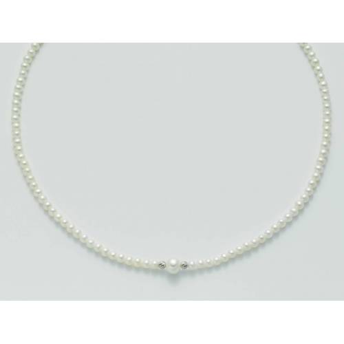 COLLANA DI PERLE MILUNA Con 2 SFERE Diamantate PERLA CENTRALE E Chiusura ORO BIANCO 9 KT PCL3994X - 1