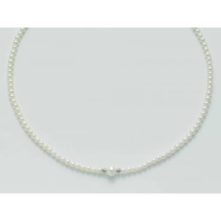 COLLANA DI PERLE MILUNA Con 2 SFERE Diamantate PERLA CENTRALE E Chiusura ORO BIANCO 9 KT PCL3994X - 1