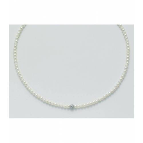 COLLANA DI PERLE MILUNA Con SFERA Diamantata Centrale E Chiusura ORO BIANCO 9 KT PCL3990X - 1