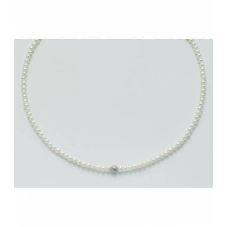 COLLANA DI PERLE MILUNA Con SFERA Diamantata Centrale E Chiusura ORO BIANCO 9 KT PCL3990X - 1