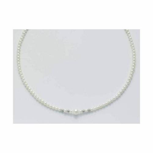 COLLANA DI PERLE MILUNA Con 4 SFERE Diamantate PERLA CENTRALE E Chiusura ORO BIANCO 9 KT PCL3995X - 1