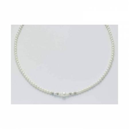 COLLANA DI PERLE MILUNA Con 4 SFERE Diamantate PERLA CENTRALE E Chiusura ORO BIANCO 9 KT PCL3995X - 1