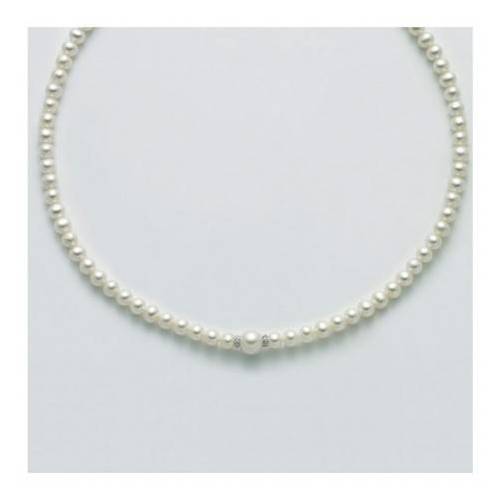 COLLANA DI PERLE MILUNA Con PERLA CENTRALE E DIAMANTI Chiusura ORO BIANCO 18 KT PCL5914 - 1